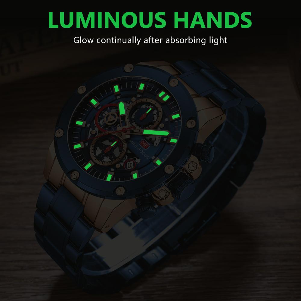 MINI FOCUS Značkové hodinky Business Pánské hodinky Voděodolné quartzové hodinky Ocelové pásky Pánské quartzové hodinky