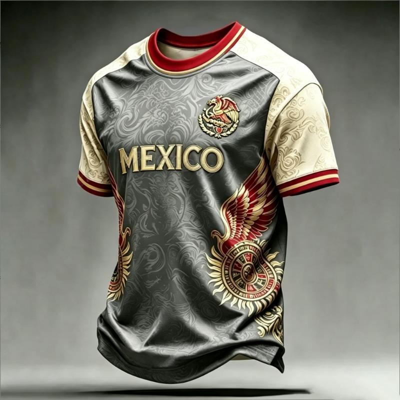 Mexiko Nationalflagge Druck Herren Damen Kurzarm T-Shirt 3D Druck Tees Outdoor Fußballtrikot Sportlich Lässig Herren Oberteile