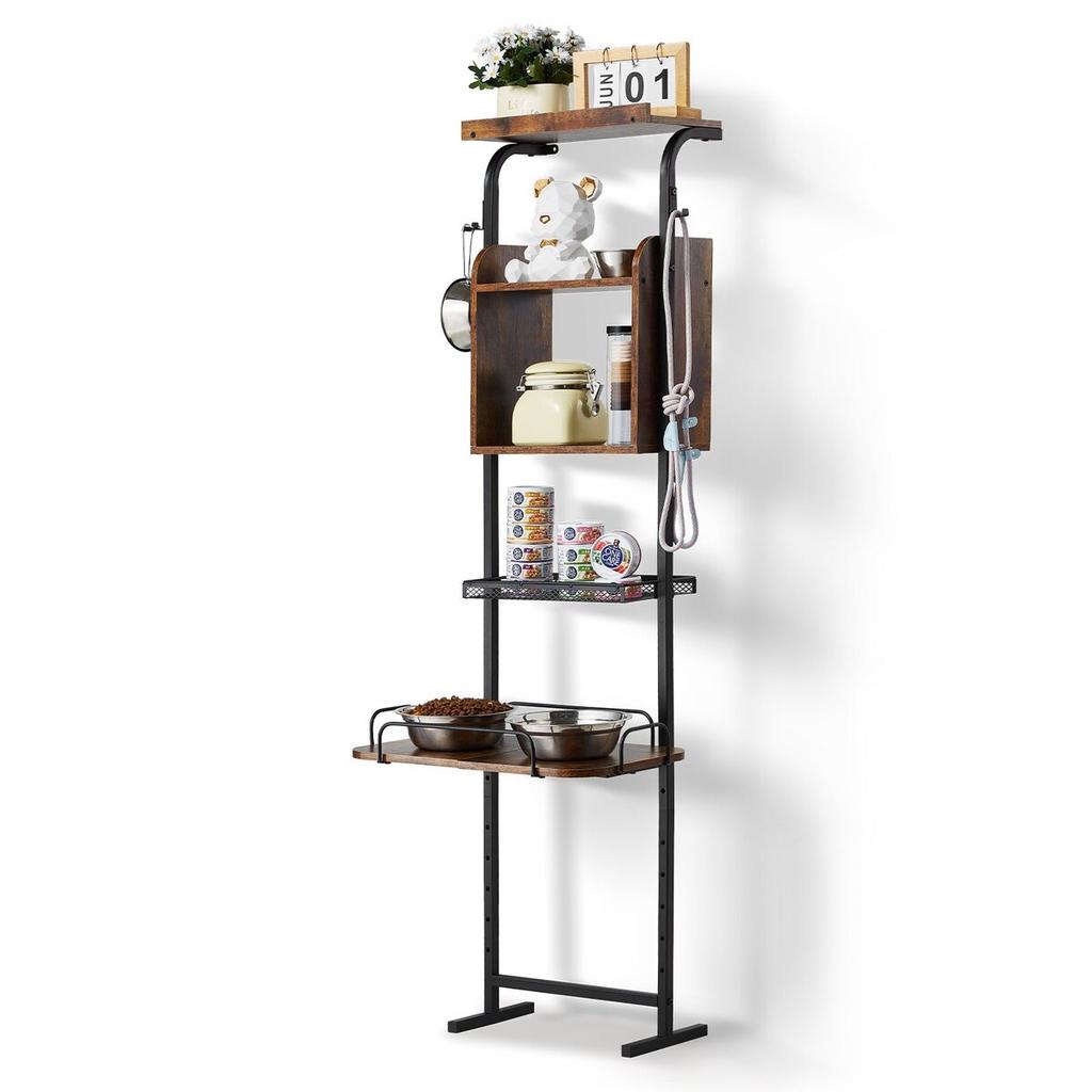 Pet Feeding Station with Storage Dog Food & Toy Organizer Raised Dog Bowls