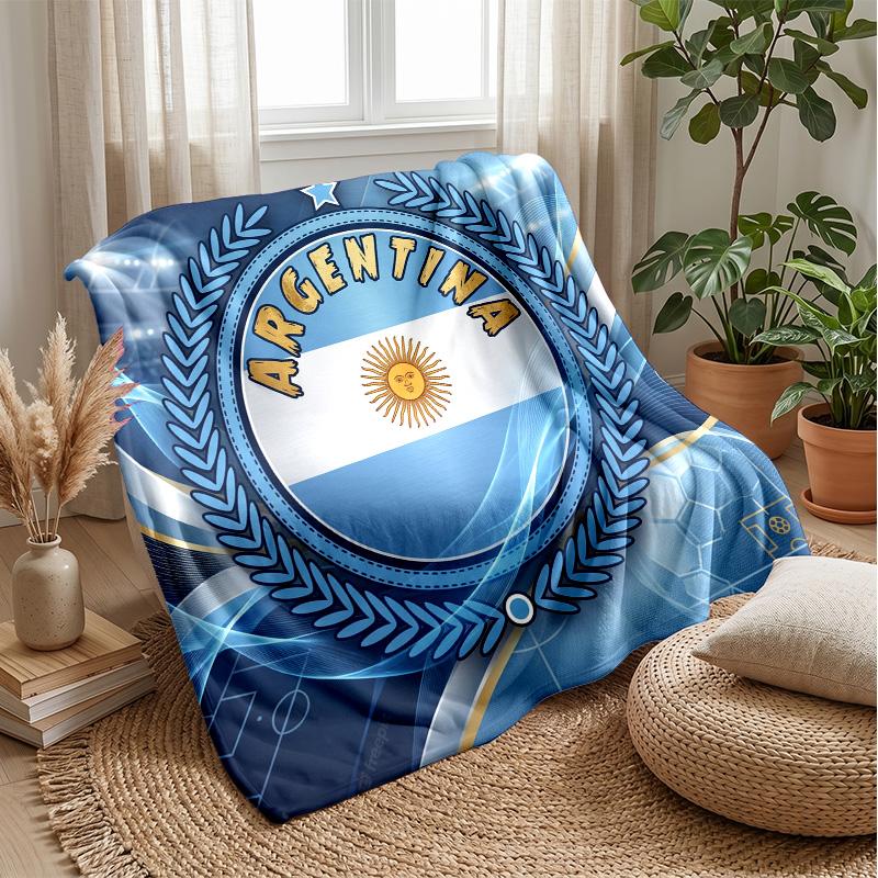 Argentina Football Printed Flannel Blanket Skin Friendly Warm Decorative Throw for Indoor Couch Bed Daily Use