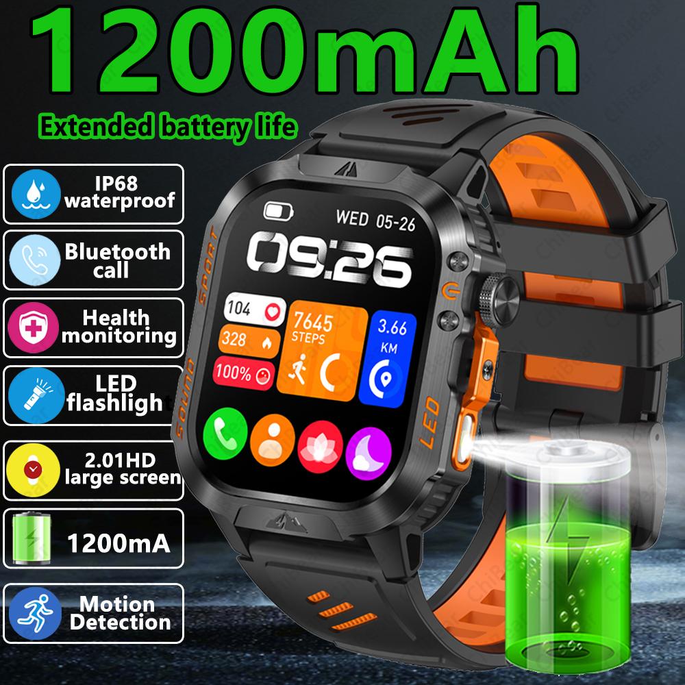 New Outdoor Sports SmartWatch Compass Sleep Monitoring LED Flashlight Heart Rate Blood Oxygen Bluetooth Call Smart Watch Men