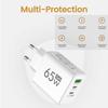 Gesamt 65W GaN Ladegerät USB PD Typ C Schnellladung 3 Anschlüsse Handy-Adapter QC3.0 Für iPhone Pro Max Samsung Galaxy Xiaomi