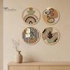 Wooden Interior Wall Decorations 4Pcs Boho Art , 2D Flat Round Hanging Signs, Modern Geometric Vintage Farmhouse Signs Wood Decor, Bohemian