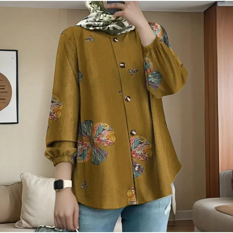 Women's Fashion Casual Spring Autumn Colour Block Print Long Sleeve O-Neck Blouses & Shirts