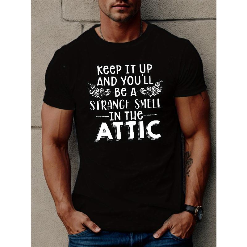 

European Size Keep It Up Print Short Sleeve Tees For Men, Casual Crew Neck T-Shirt, Comfortable Breathable T-shirt 4XL чорний