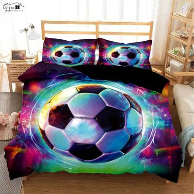 Husă de plapumă cu imprimeu 3D stereo cool cu fotbal, față de pernă, set de lenjerie de pat pentru camera copiilor, 100% poliester, 3 piese, poate fi personalizat