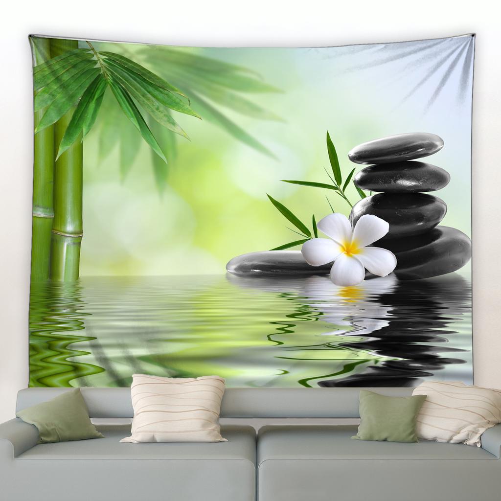 Natural Flower Carp Garden Scenery Wall Hanging Living Room Bedroom Dormitory Decoration Lotus Green Bamboo Zen Tapestry