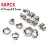50pcs Hose Clamps Single Ear Stepless 4.7-23.5mm 304 Stainless Steel Hose Clamps Cinch Clamp Rings for Sealing Kinds of Hose