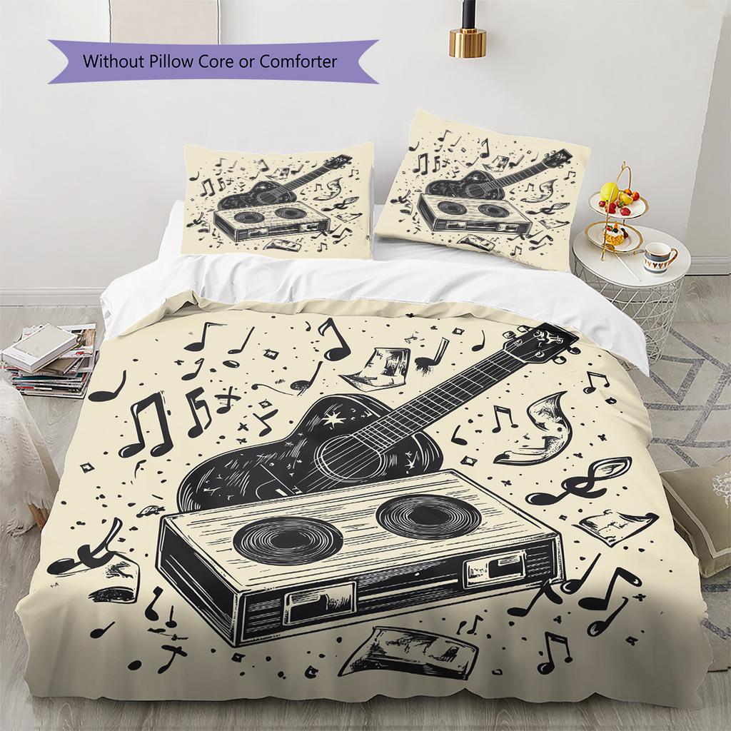 Musical instrument notes Pattern Bedding Quilt Set Quilt Cover Pillowcase Home Decoration Gift (1 * duvet cover + 2 * pillowcase, without core)