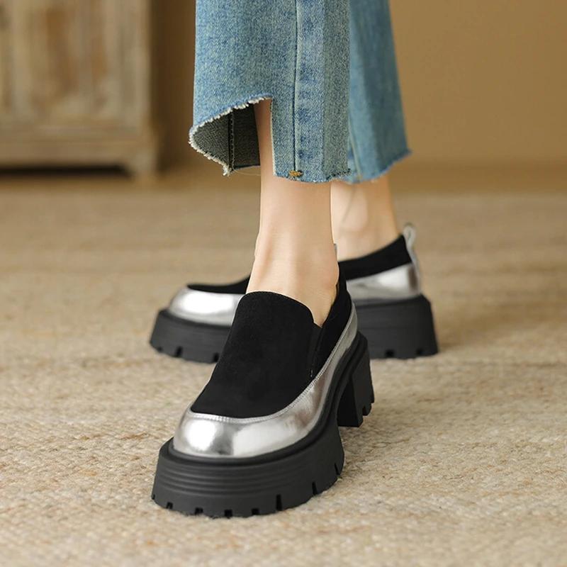 Fashion NEW Autumn/Spring Women Pumps Cow Suede Leather Shoes for Women Round Toe Thick Heel Shoes Mixed Colors Slip-on Women Sneakers