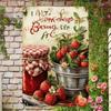 Poster in Metallo Decorazione Murale, Segno Decorativo Cucina Vintage Marmellata di Fragole Rustica Fattoria, Stampa Tavolo in Legno Frutti di Bosco Freschi Opera d'Arte Barattolo Fatto in Casa