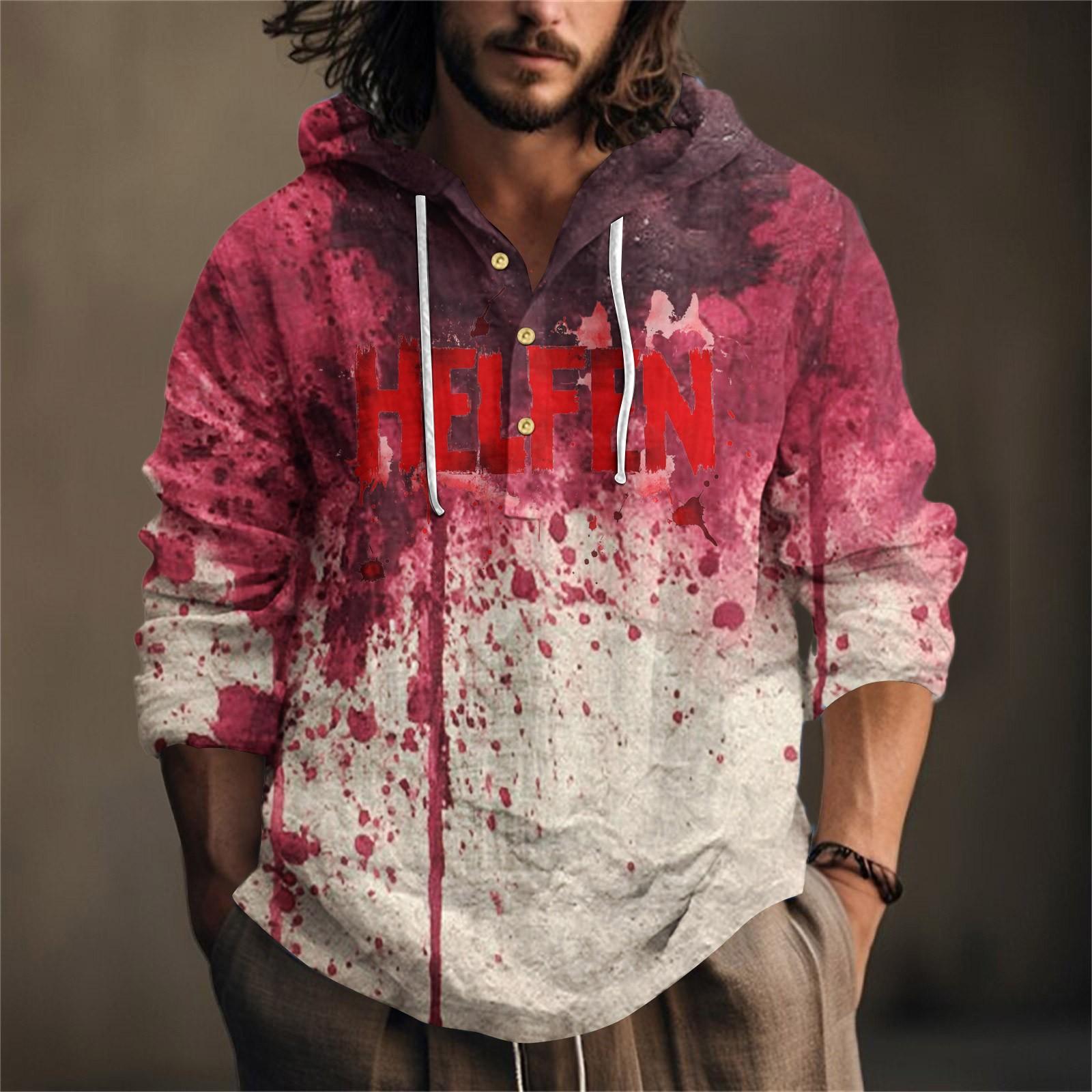 

Halloween Printed Men s Shirt, Hooded Long-sleeved Hooded Spring And Summer Casual Daily Wear M