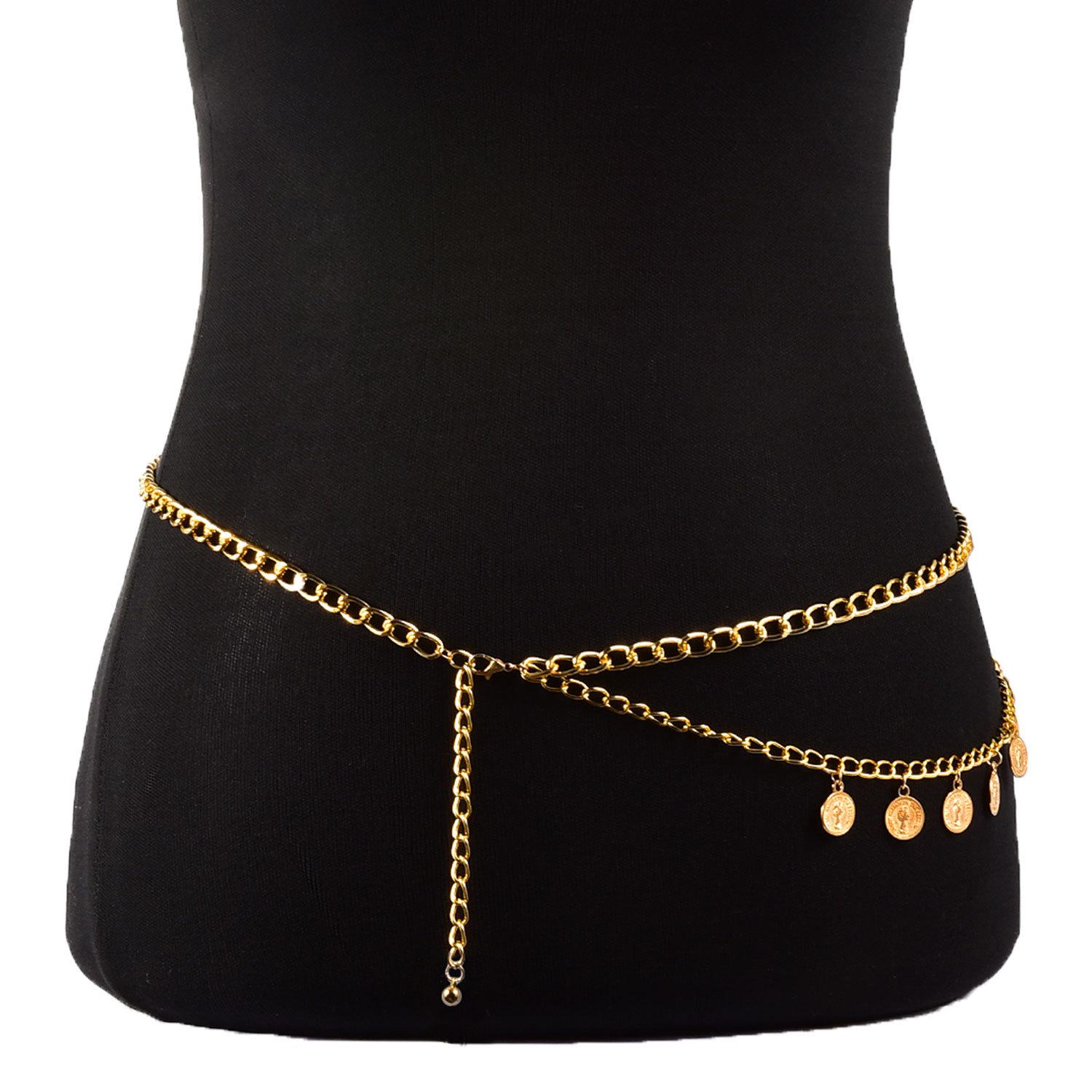 Punk metal chain king avatar body chain, sexy retro multi-layer waist chain золотой
