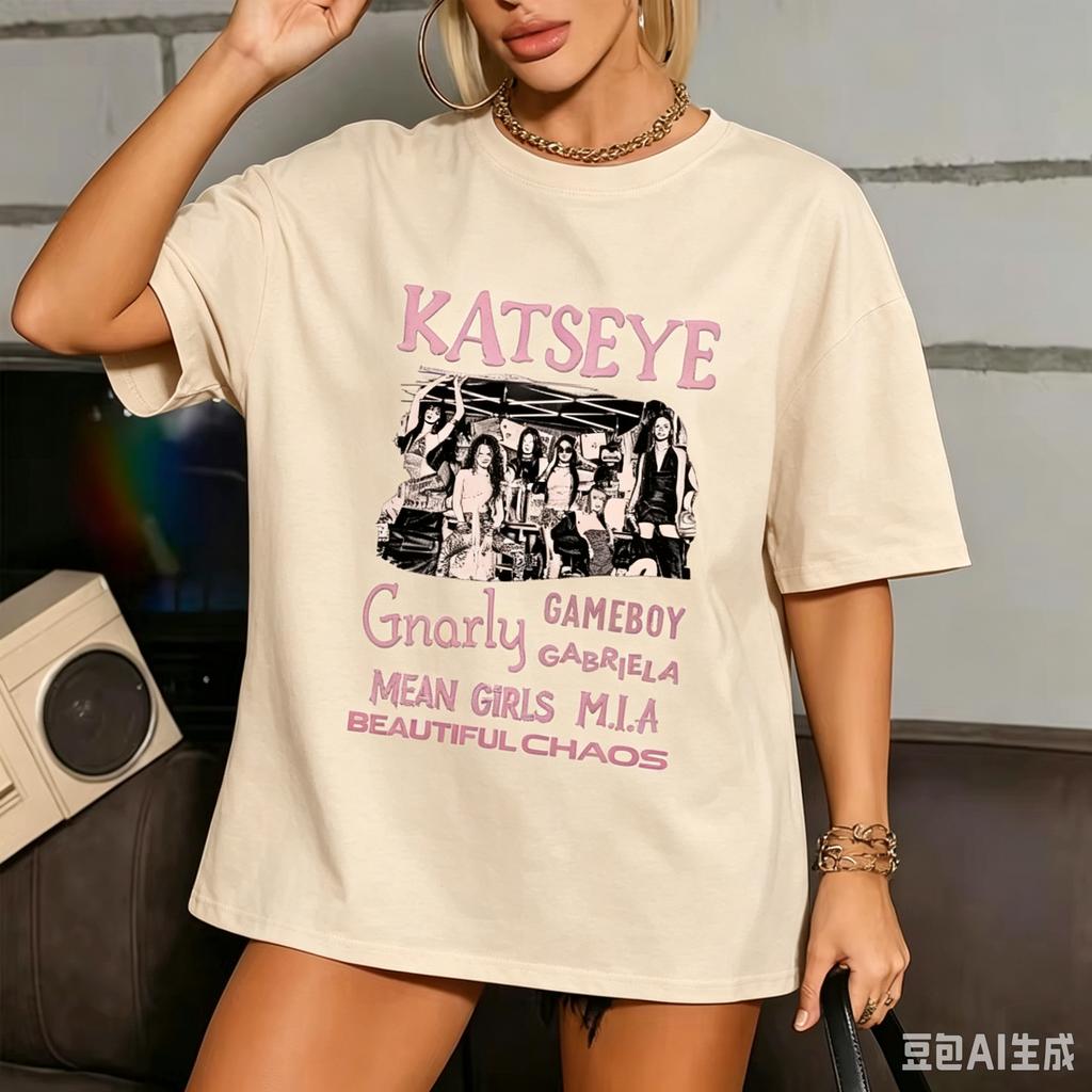 Hot Katseye Funny Print Tshirt Unisex Unisex Casual Graphic Tees Tops Unisex Oneck Short Sleeve T Shirt Gothic Y2k Tshirt Clothes
