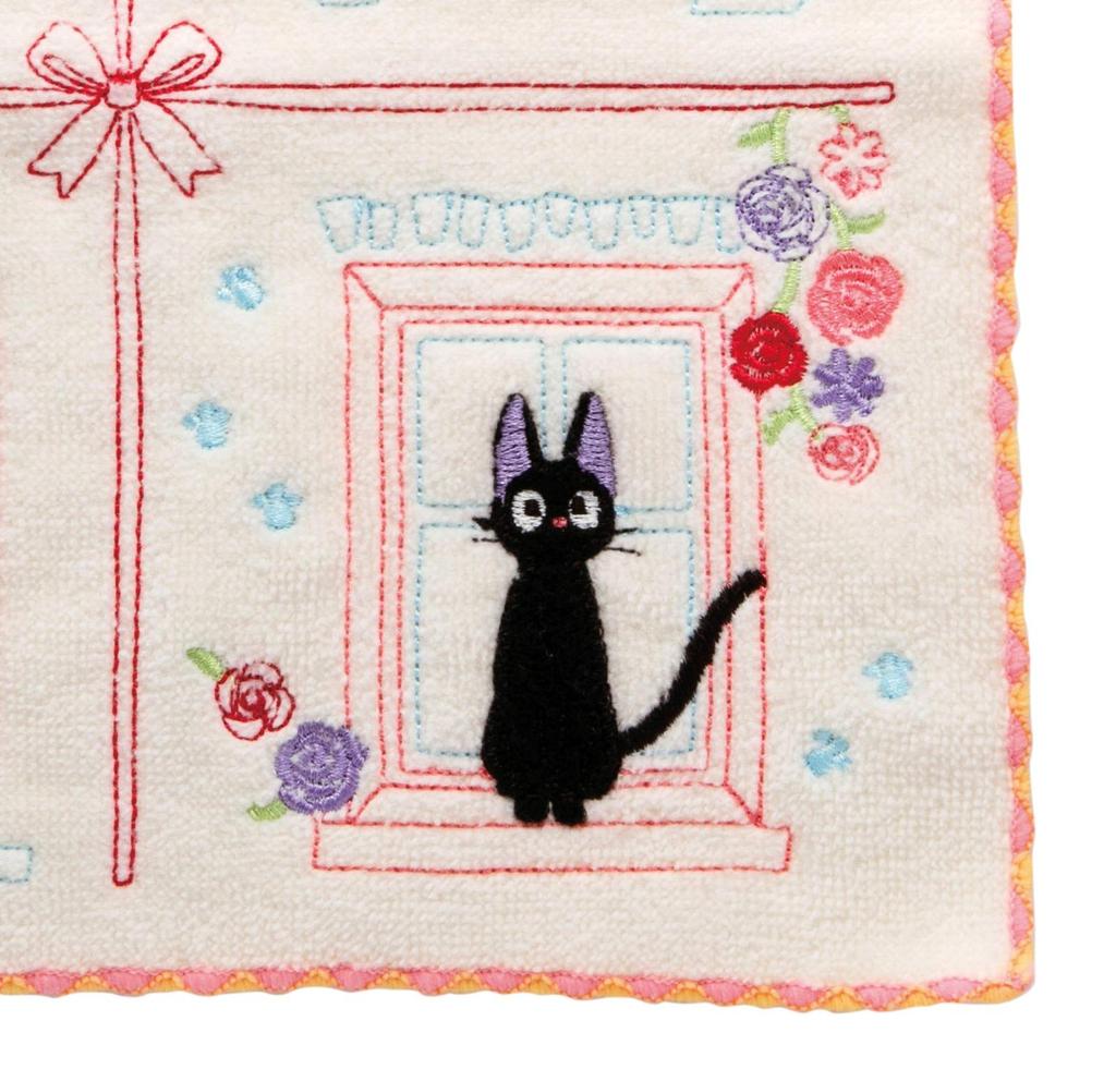 Marushin Hand Ghibli Delivery 25 X 25 Relaxing by the Fully 1005024700 Towel, Kiki's Service, Jiji, Cm, Window, Embroidered,
