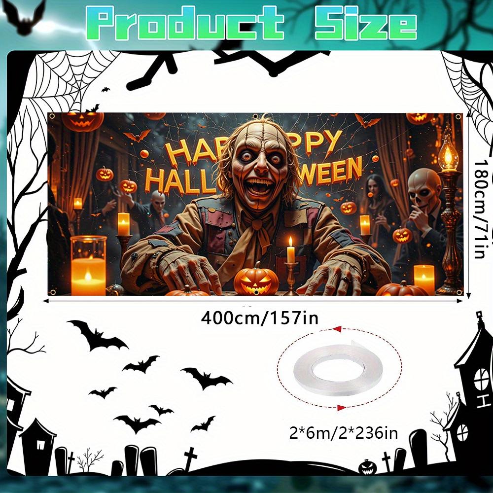 2D Halloween Zombie Garage Banner, Polyester, Happy Halloween Candle Design, Suitable for Halloween Parties