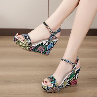 Fashion Women Sandals New Wedge Platform Shoes Ladies Sexy High Heels Pumps Summer Casual Peep Toe Leopard One Word Sandalias