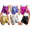 Pantaloncini Metallici Unisex per Bambini Vita Elastica Bottoni a Pressione Laterali Staccabili Tasche Laterali per Danza Hip Hop Festa Palco
