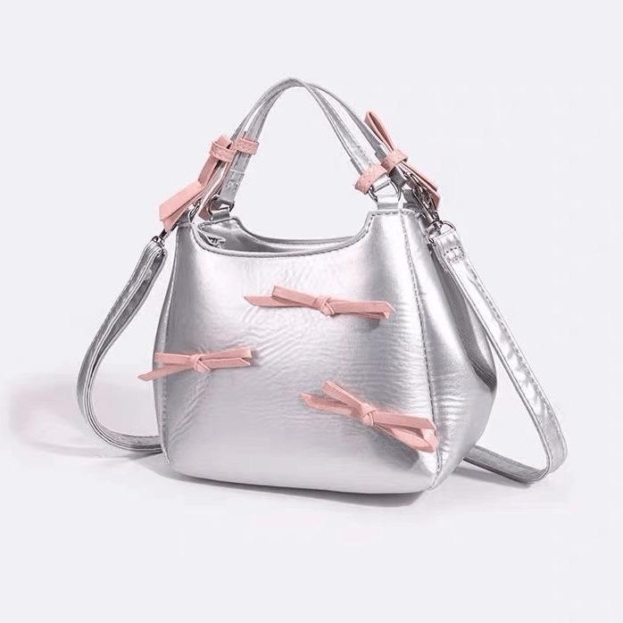 The Bags Family Women's Silver Ballet Butterfly Portable Shoulder Crossbody Spring And Summer Bucket Vegetable Basket Bag Bow Niche Design High