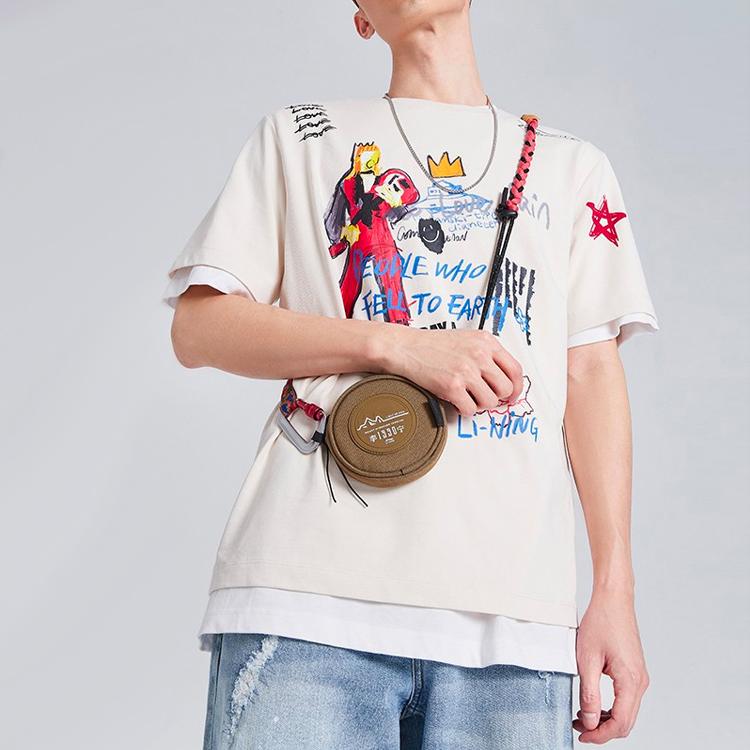 Li Ning CF Earth Seven Days Sports Leisure T-Shirt Unisex Tops Eggshell-Gray AHSQ382-1