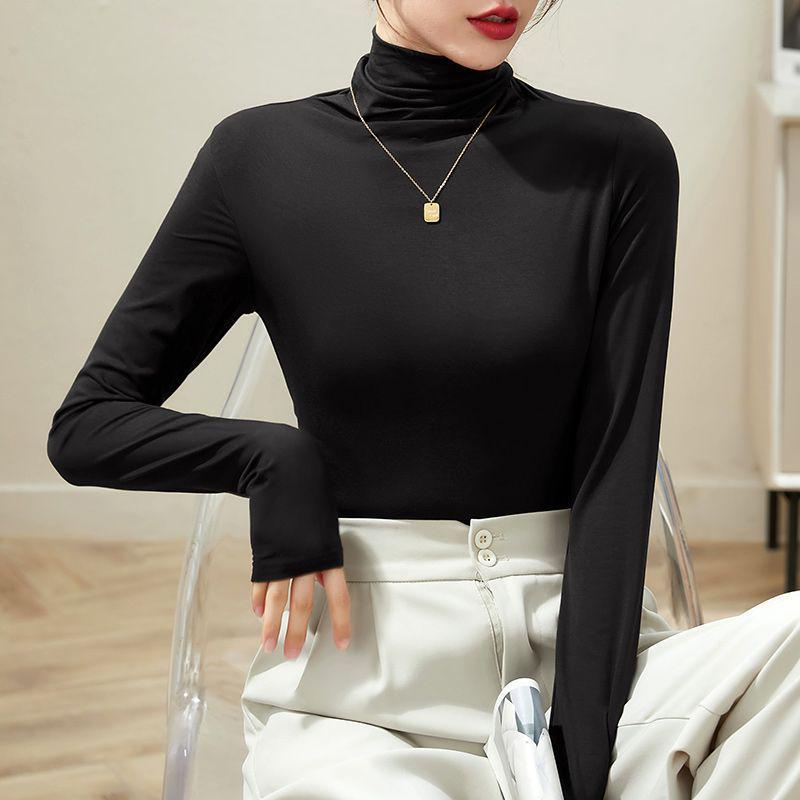 Modal High Neck Turtleneck Base Layer for Women: Elegant Long Sleeve Top for Spring, Autumn, Winter