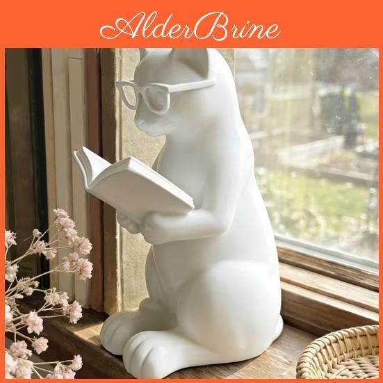 Reading Printed Cat Figurine 3d Cute Reading Book Cat Statue With Glasses Collectible Animal Sculpture For Bookshelf Desktop Decor Gift For Cat