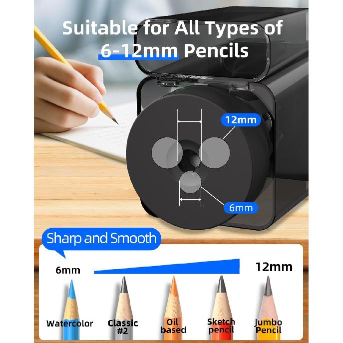 Zmol Full Automatic Electric Pencil Sharpener for Colored Pencils,Auto in & Out, Rechargeable Hands-Free,Heavy Duty Pencil Sharpeners for Classroom,