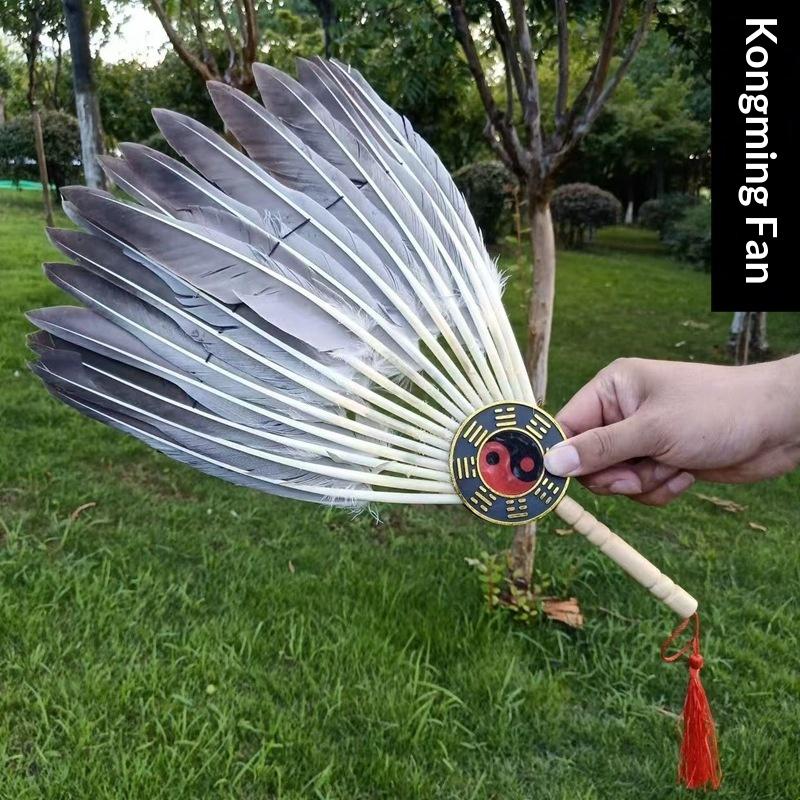 Håndlavet foldbar fjerblæser i gammel stil, Zhuge Liang karakteristisk blæser, Kinesisk stil, Integreret linse, Håndlavet