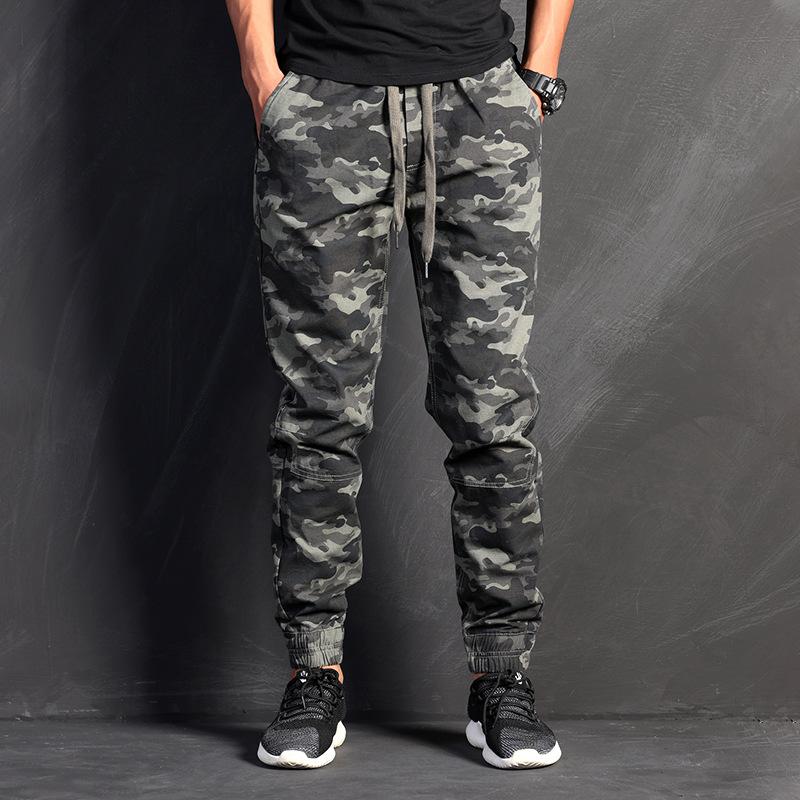 And New Trendy Brand Multi Pocket Motorcycle Camo Work Wear Casual Pants For Men's Pure Cotton Slim Fit Tie Feet