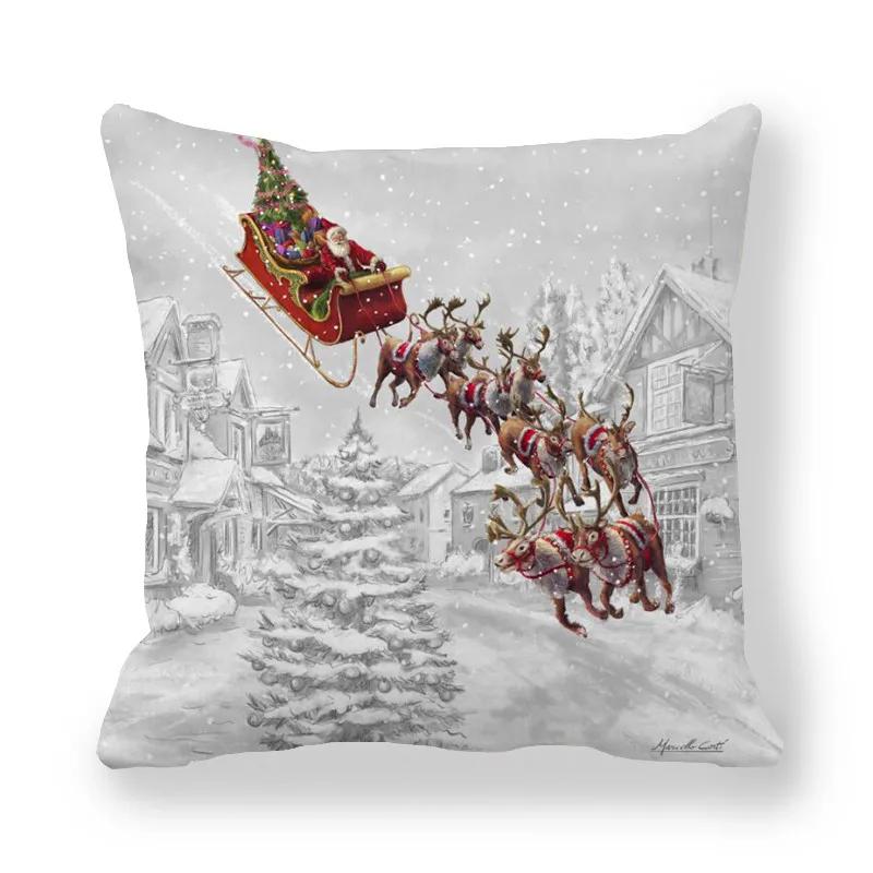 Merry Christmas  Decorations Printed Cushion Cover Home Living Room Sofa Decoration Square Pillowcase