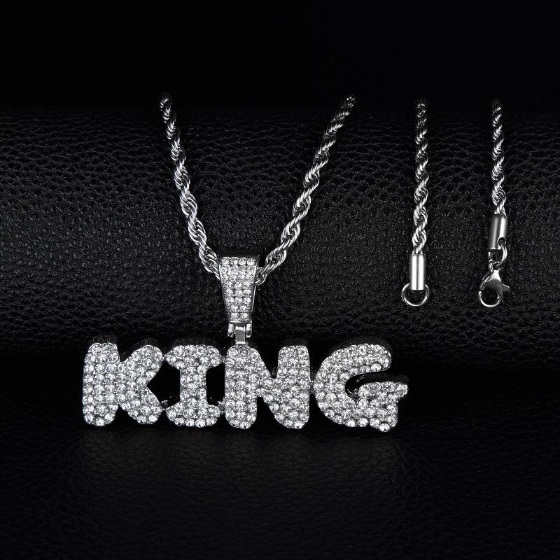 

Men s Hip-Hop Diamond-Studded KING Pendant Necklace