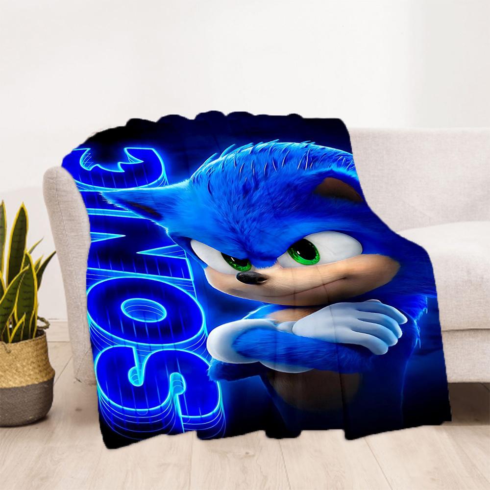 1PC Sonic Poster Outdoor Flannel Throw Blanket - HD Printed Lightweight Soft Warm All-Season Blanket for Sofa, Bed, Travel - Machine Washable