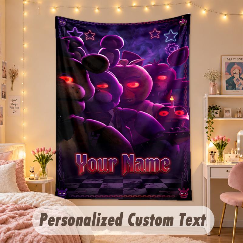 Custom Personalized Tapestry,Five Nights at Freddy’s Print Custom Name Text Wall Art Hanging for Bedroom