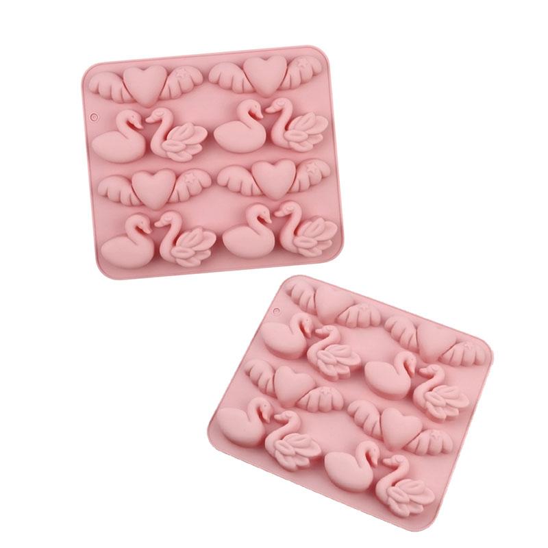 Swan Silicone Mold For Valentine's Day Love Heart Angel Wings Chocolate Candy Gummy Ice Cube Tray Cake Decorating Kitchen Tools