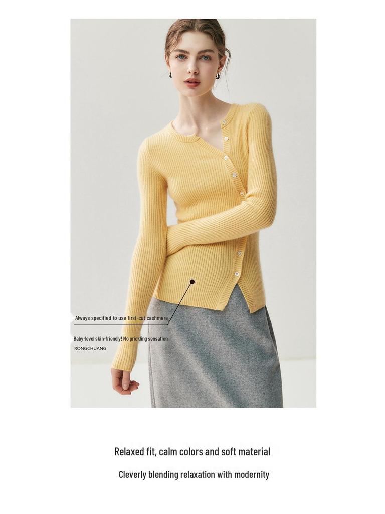 2025 Autumn/Winter Women's Slimming Cashmere Cardigan with Slant Pockets