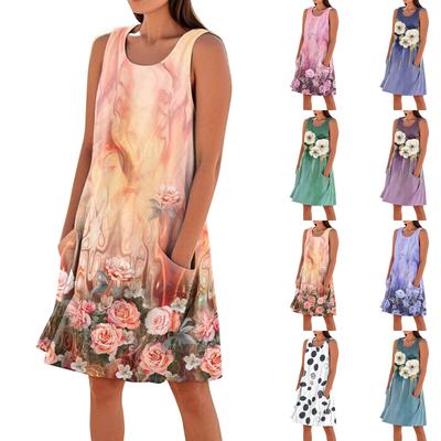 Summer Dresses For Women Loose Beach Vacation Casual Sleeveless Sundresses With Pockets Tank Dress