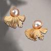 Spring and summer new design sense metal inlaid ginkgo biloba pearl earrings sex catwalk exaggerated jewelry