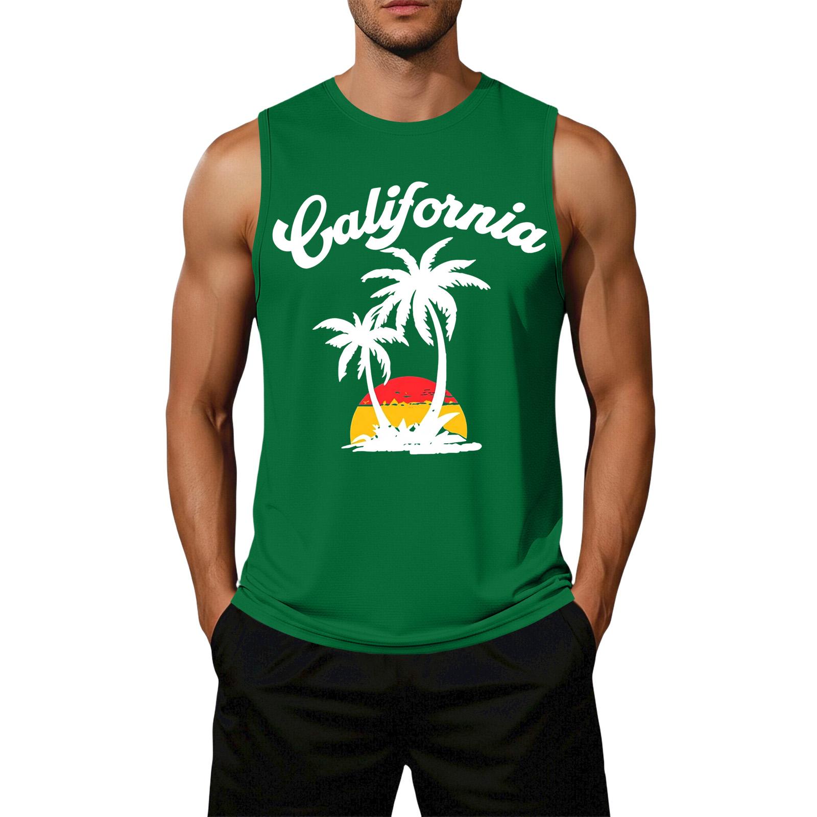 

Men Sleeveless Casual Tank Top Loose Fit Summer Beachwear Palm Tree Graphic Print Lightweight Cotton Blend Shirt XXL