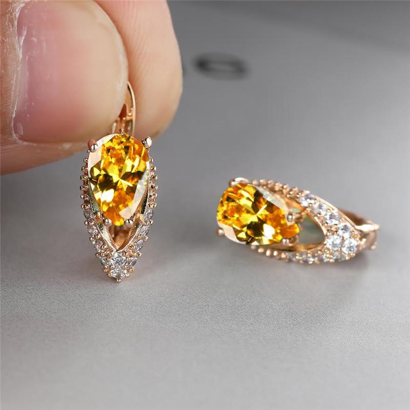 New drop-shaped emerald zircon plated champagne gold ear buckle wedding earrings women's jewelry