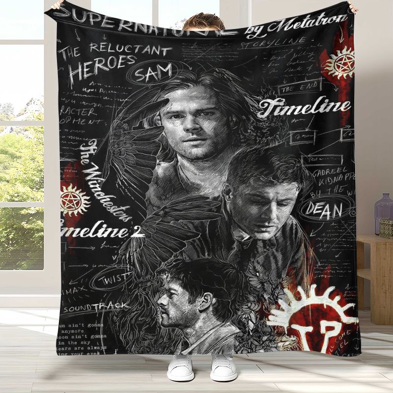 SPN Supernatural Dean Sam TV Flannel Blanket,Ultra Soft Warm Plush Throw for Home Bedroom Bed Sofa Cover Office Camping Picnic