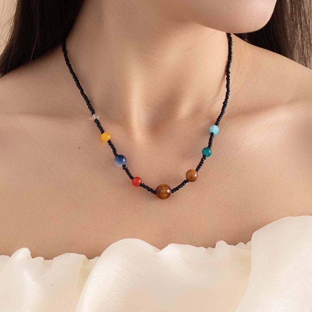 Summer Color Fresh Beaded Necklace Women'S Retro Dopamine Cool Clavicle Chain Simple Niche Premium Necklace