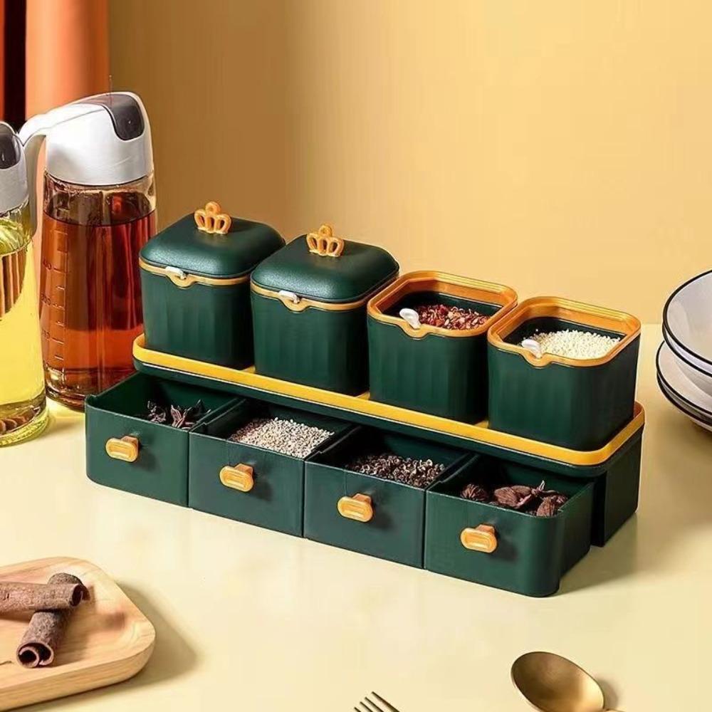Double Layer Condiment Container with Spoon Spice Box Kitchen Tool Seasoning Jar Set  Restaurant