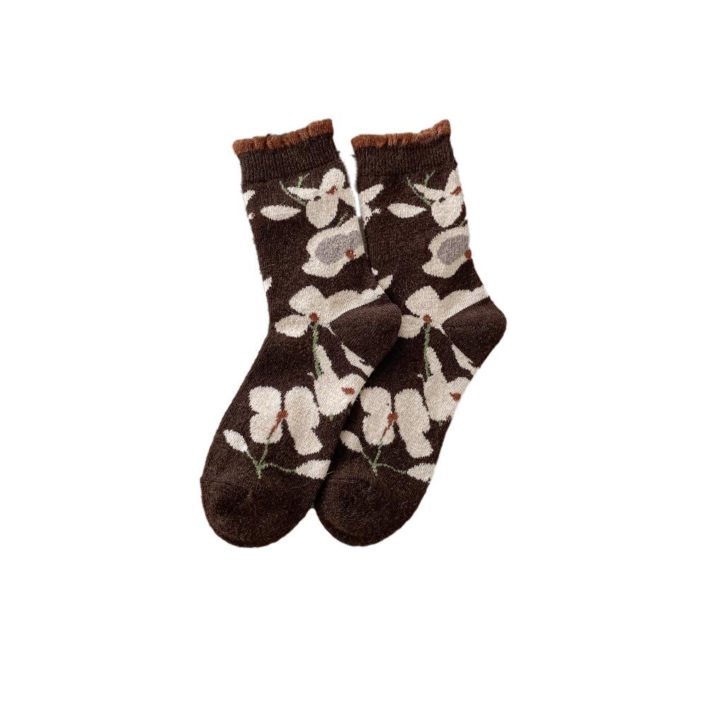 Thickened and Warm Wool Socks, Country-style Retro and Versatile Mid-calf Socks, Dui Dui, Versatile for Autumn and Winter, Plush and Cute