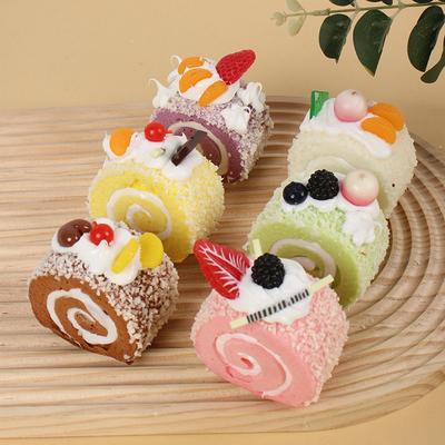 6pcs Simulation Cake Food Model Fake Cake Dessert Artificial Faux Swiss Roll Model Decoration Display Party AD Photography Props