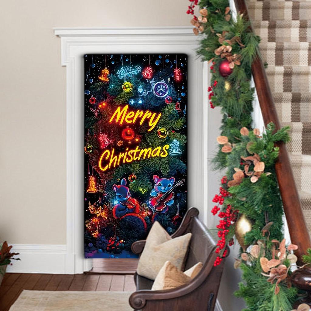 Christmas UV Fluorescent Door Banner/cover Background/holiday Party Decoration/Christmas Decorative Hanging Cloth