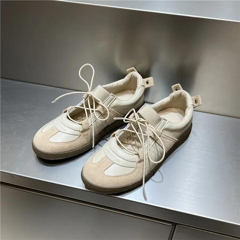 Fashion 2024 Women Spring Summer New Soft Leather Korea Y2k Designer Casual Ballet Sports Athletic Training Flat Sneakers Female Shoes