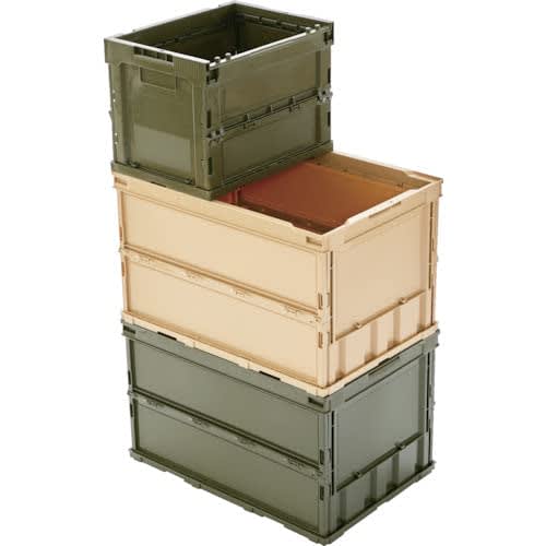 TRUSCO Thin Folding Container 50L with Lock Lid OD Color TR-C50B-OD Storage Case Storage Box