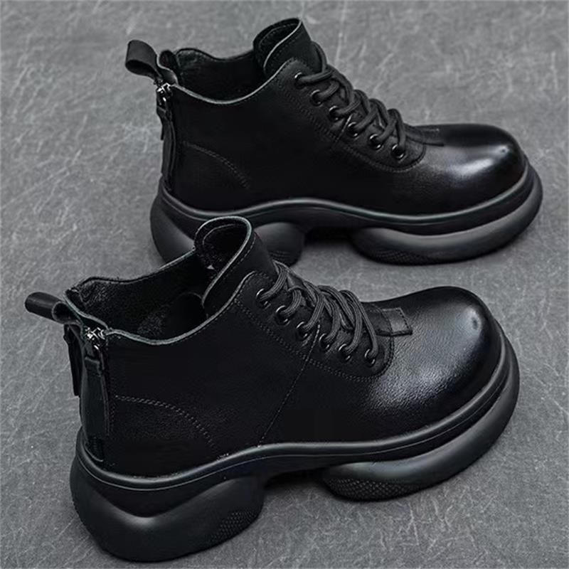 Soft-soled Soft Leather Thick-soled Martin Boots New Velvet Heightening British Style Short Boots In Autumn and Winter