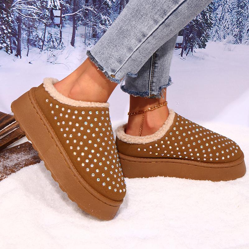Platform Plush Slippers Women 2025 Warm Non Slip Winter Cotton Shoes Woman Thick Sole Fluffy Snow Boots Female