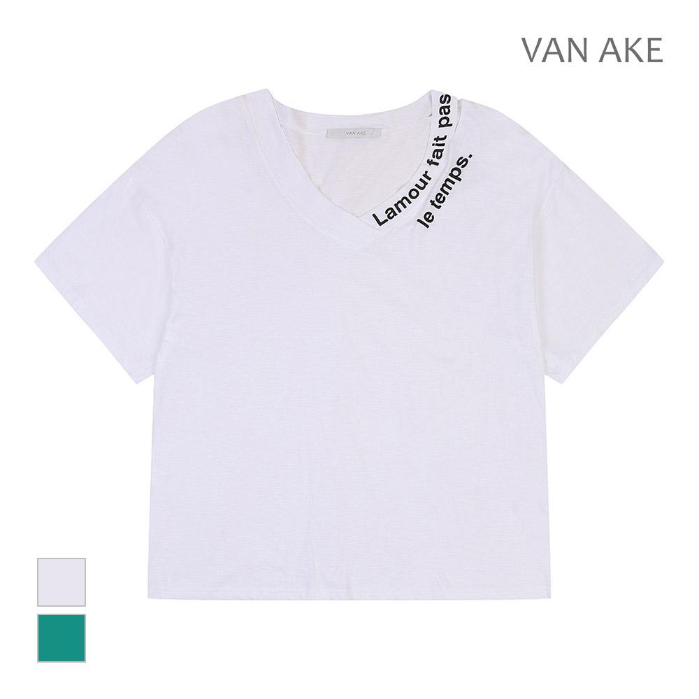 VANAKE V-Neck Lettering Short Sleeve T-Shirt_Vb39Tsq307Z